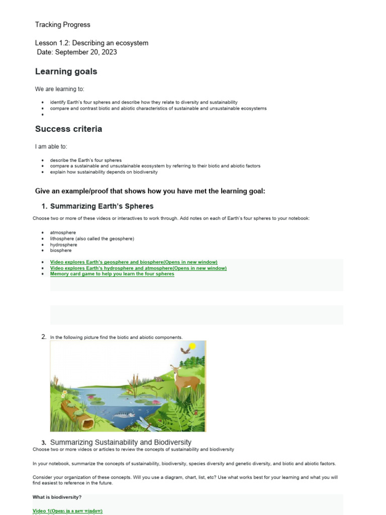 U1.2 AAL Tracking Learning Goals Describing An Ecosystem | PDF