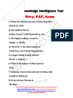 General Knowledge Intelligence Test For Navy, PAF, Army