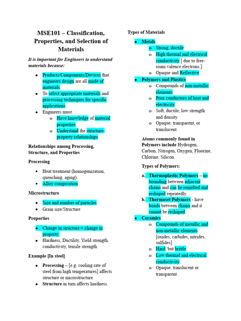 Material Selection and Properties Guide | PDF | Materials Science ...