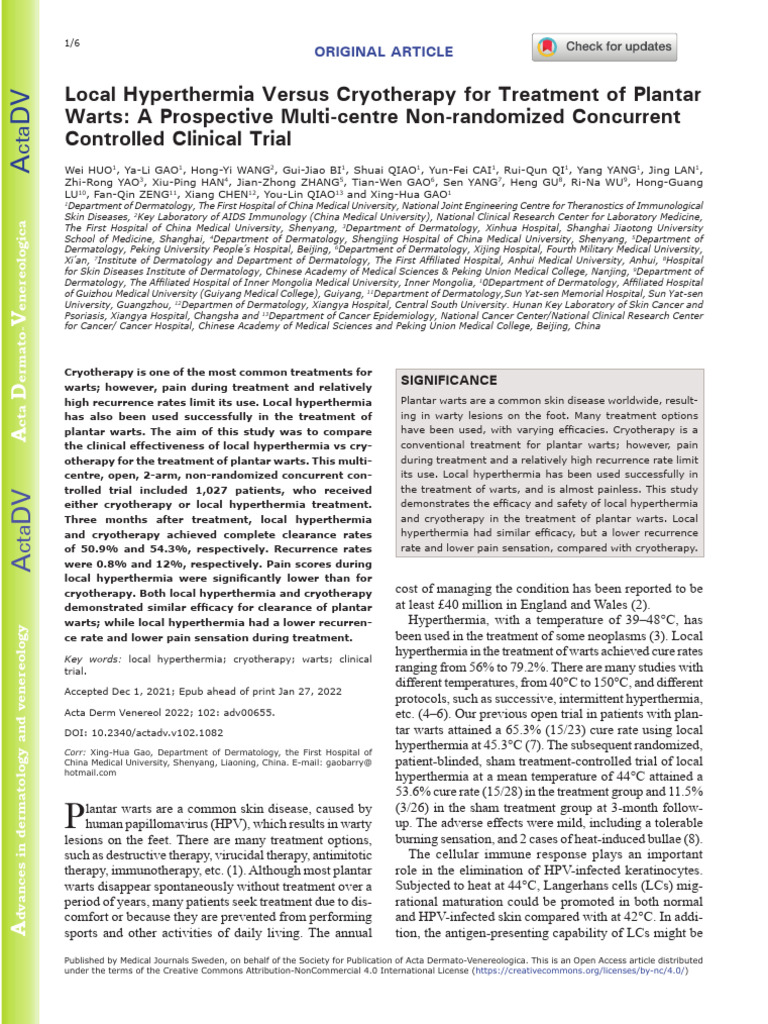 Local Hyperthermia Versus Cryotherapy For Plantar Warts | PDF ...