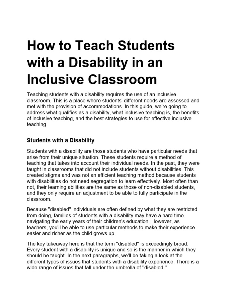 How to Teach Students with a Disability in an Inclusive Classroom | PDF ...