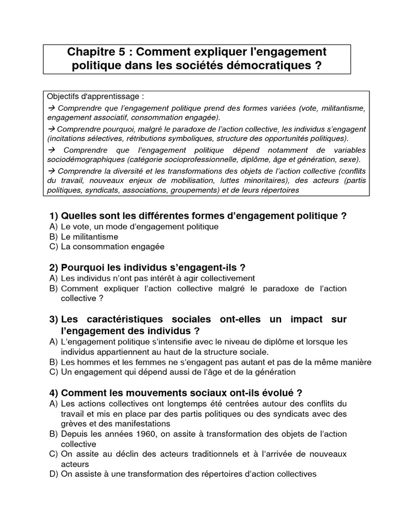 Engagement politique en démocratie | PDF