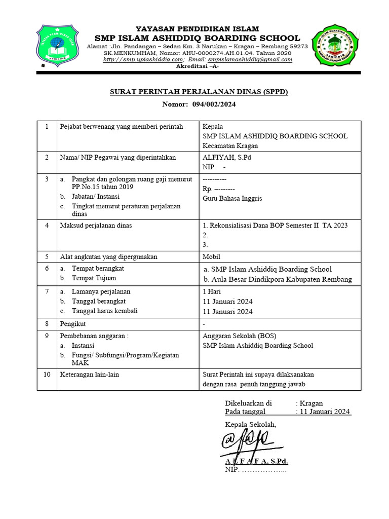 Surat Perintah Perjalanan Dinas (SPPD) | PDF