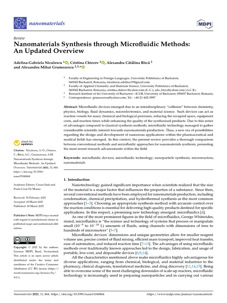 Nanomaterials 11 00864 v3 | PDF | Microfluidics | Nanoparticle