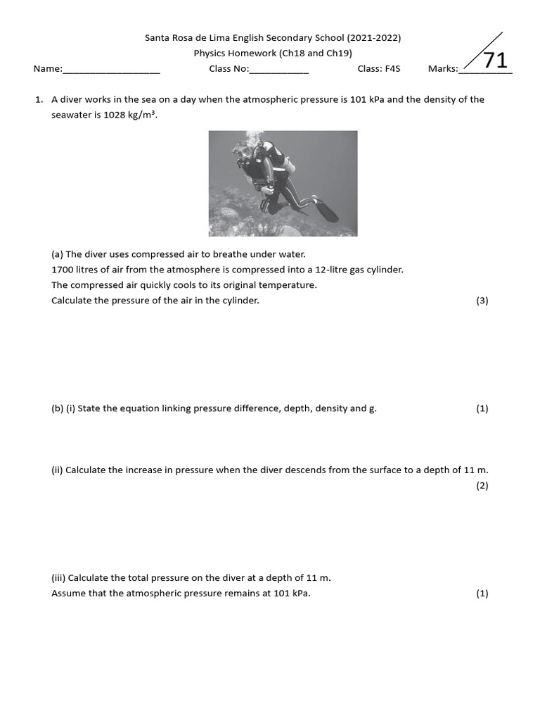 Physics Homework: Pressure Concepts | PDF | Gases | Pressure