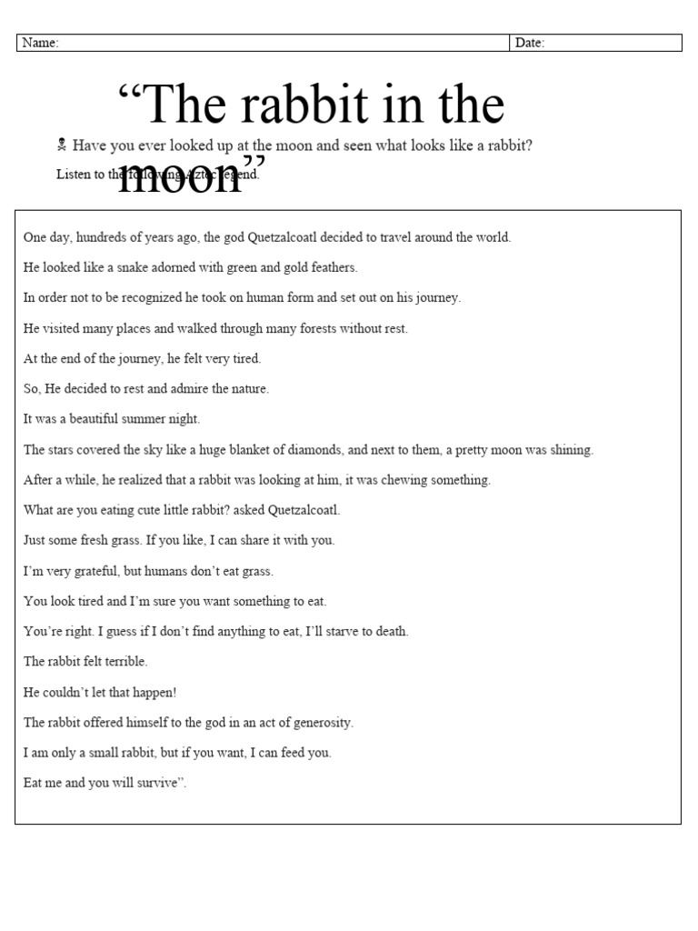 Aztec Legend of the Moon Rabbit | PDF | Poetry | Young Adult