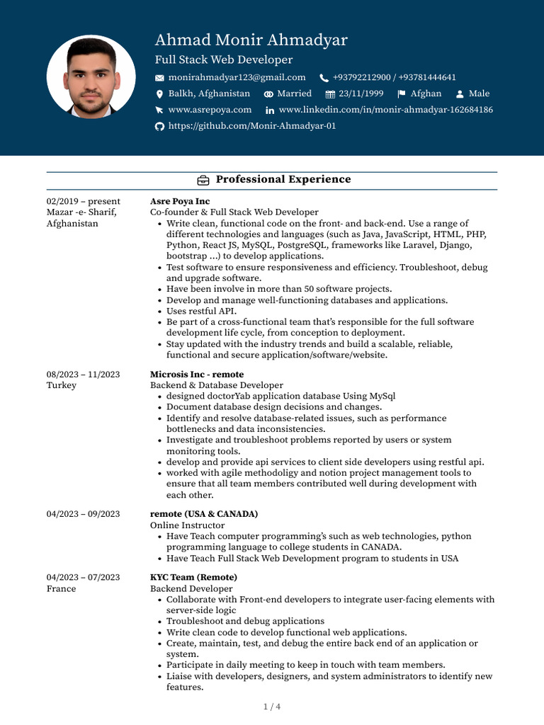 Ahmad Monir 2024 Resume | PDF | World Wide Web | Internet & Web