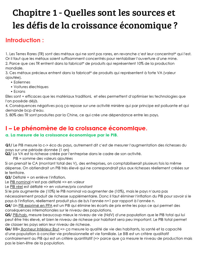 Sources et défis de la croissance économique | PDF | Croissance ...