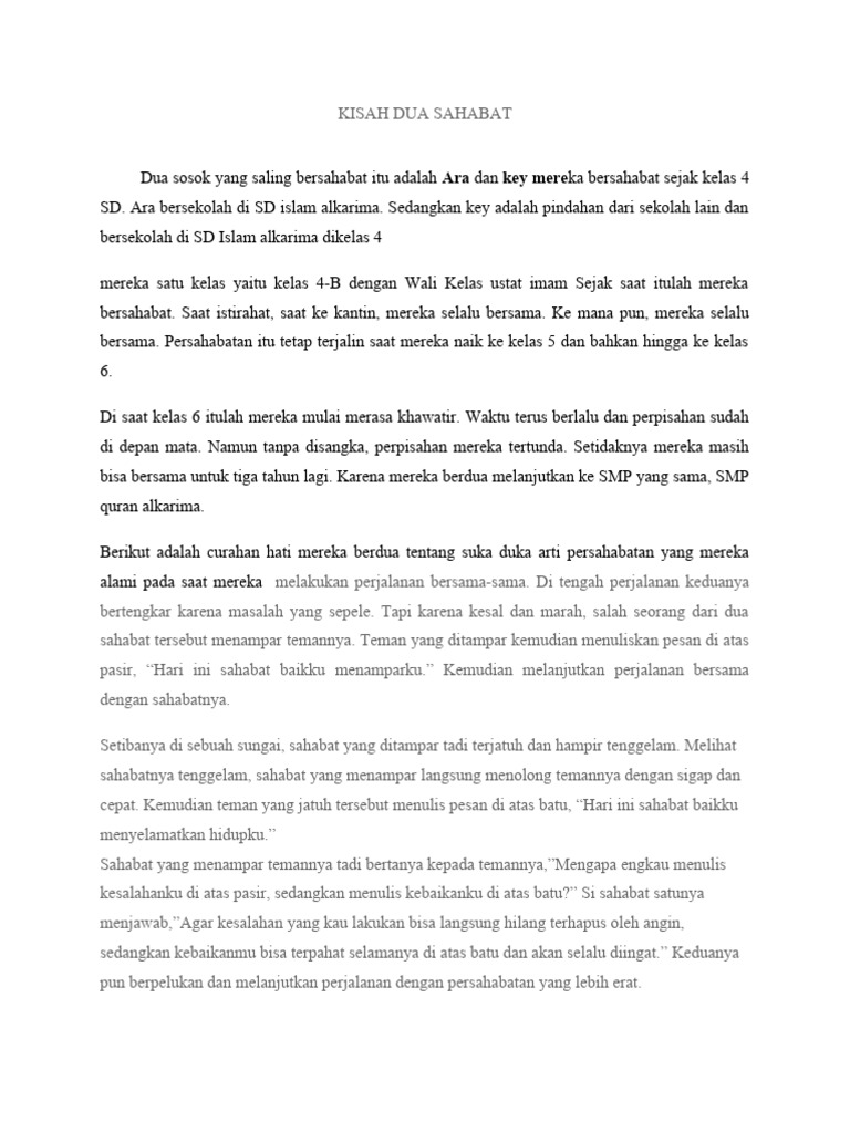 Kisah Dua Sahabat Cerita Anak Pdf Seni Disiplin Bahasa Puisi