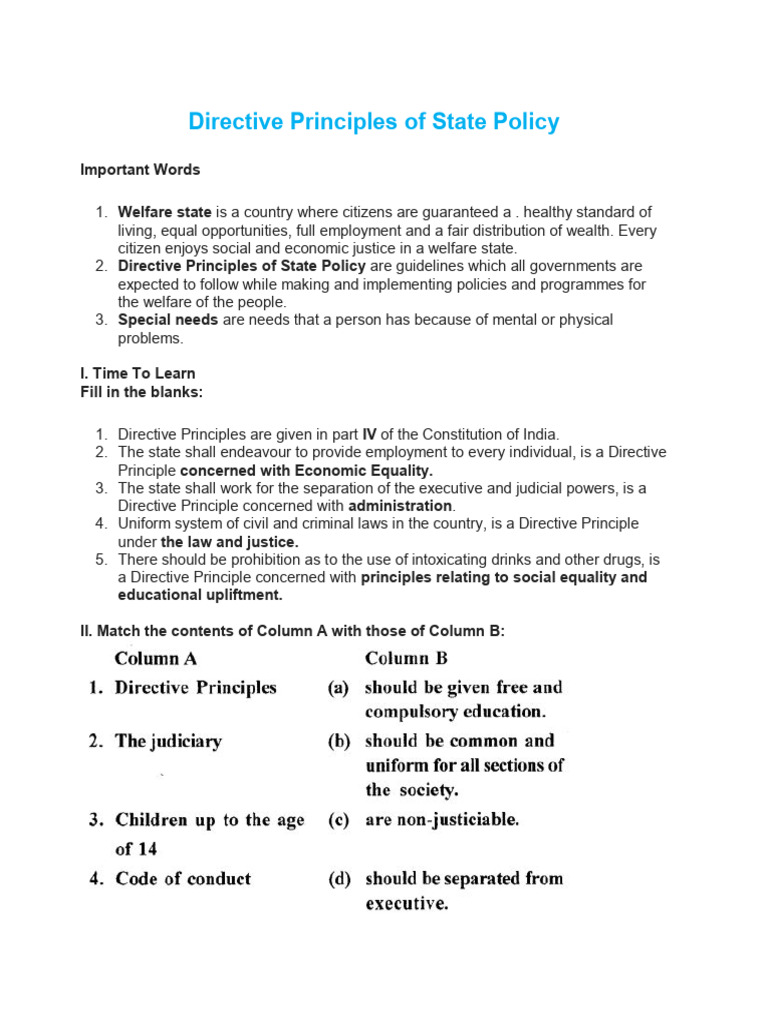 Icse focus on civics solutions class 7 chapter 3 directive principles