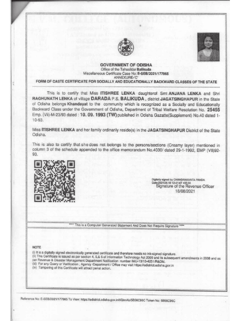 Caste Certificate Pdf