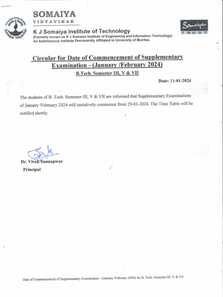 Date Of Commencement Of Examination