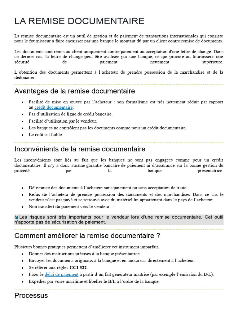 La Remise Documentair1 | PDF | Lettre de crédit | Banques