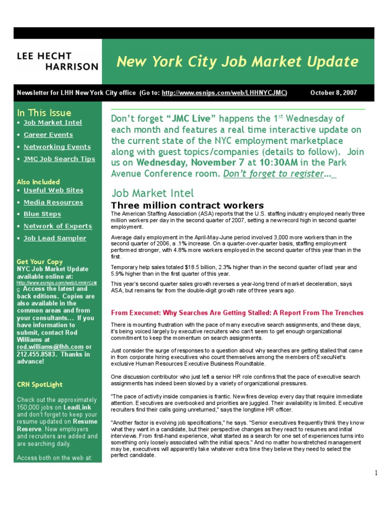 New York City Job Market Update Broadcasting News