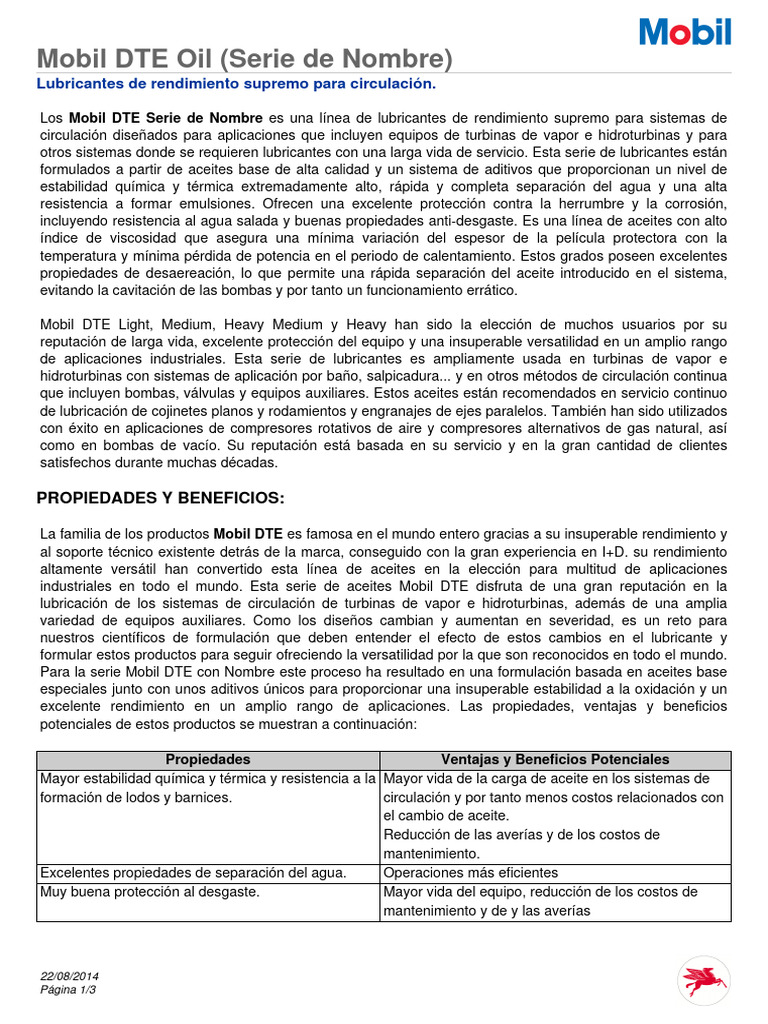 Mobil DTE Oil | PDF | Lubricante | Rodamiento (Mecánico)