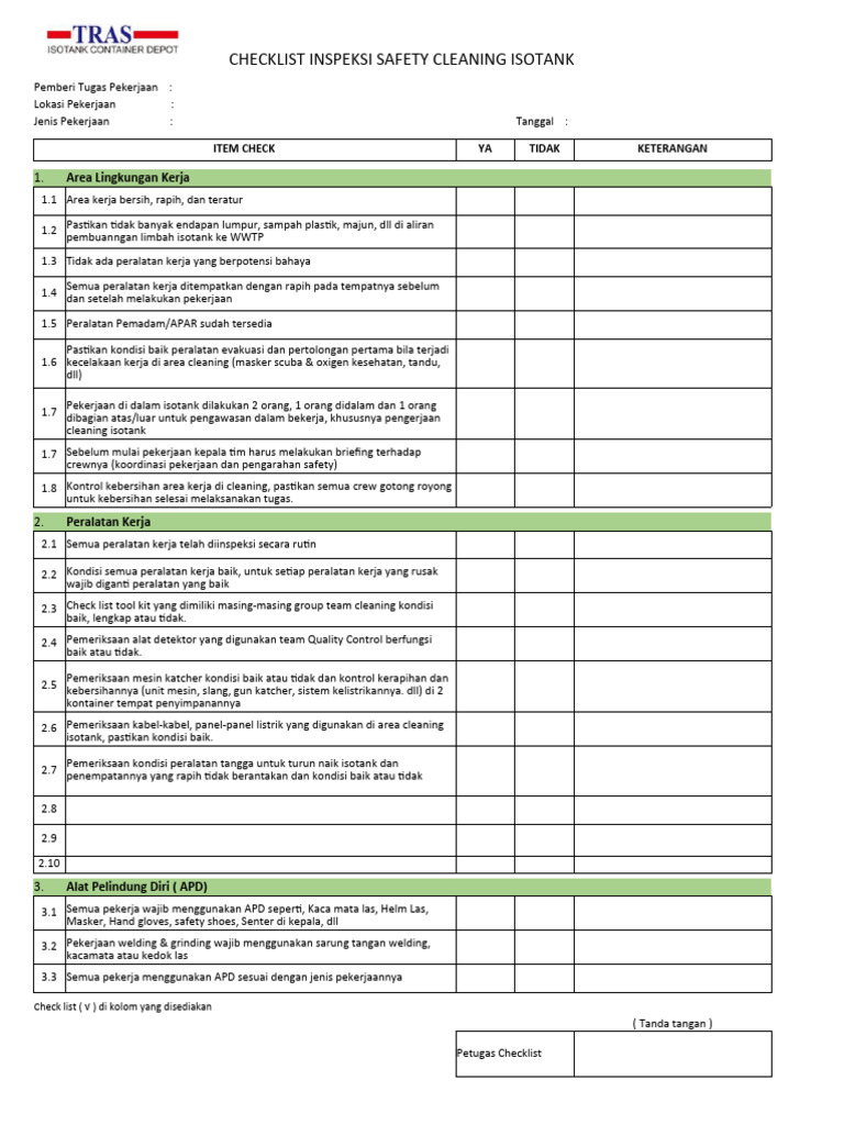 Checklist Inspeksi Isotank Safety | PDF