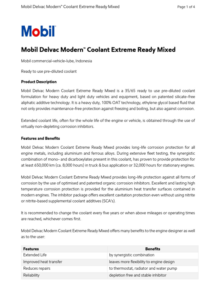 Pds mobil delvac modern coolant extreme ready mixed id pdf