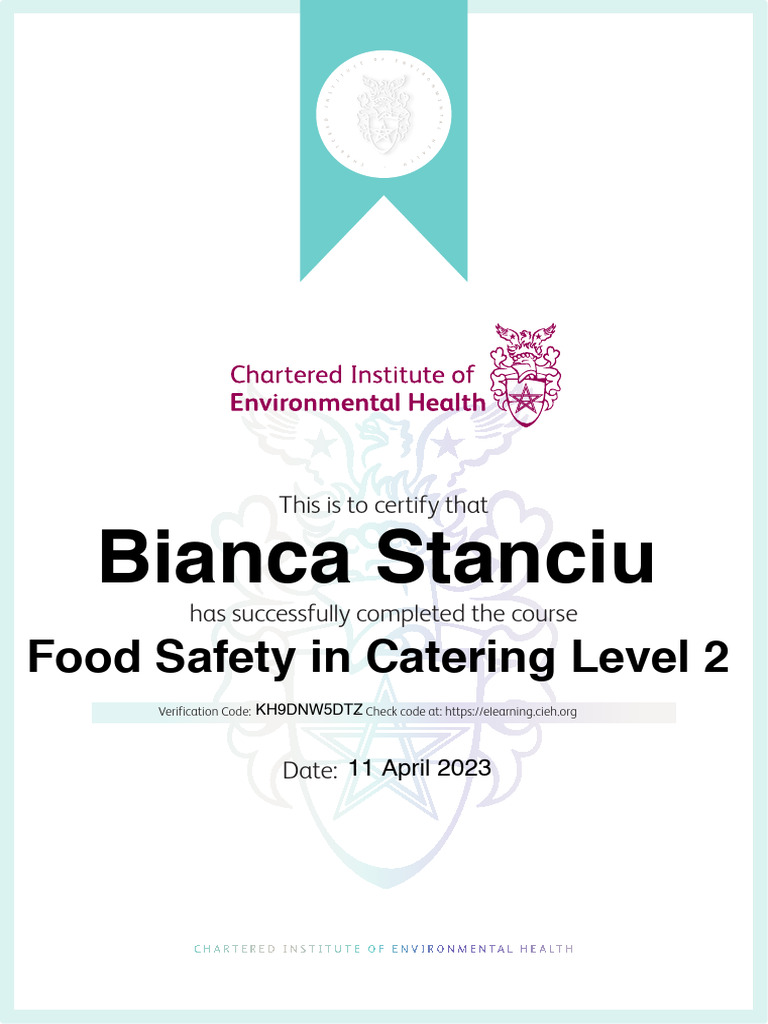 Food Safety in Catering Level 2 | PDF