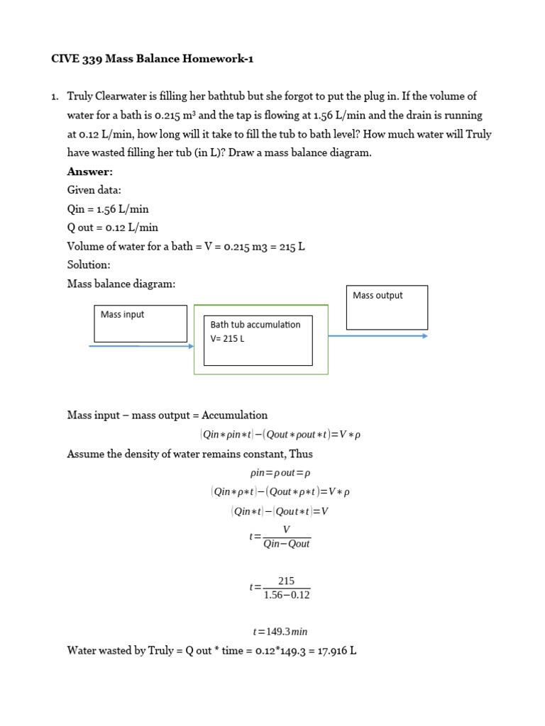 Mass Balance Calculations and Analysis | PDF | Waste | Density