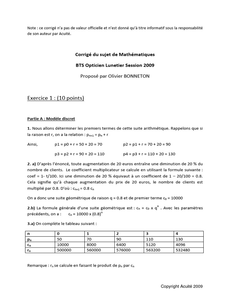 Bts - Ol Maths 2009 Corrige | PDF | Loi normale | Intervalle de confiance