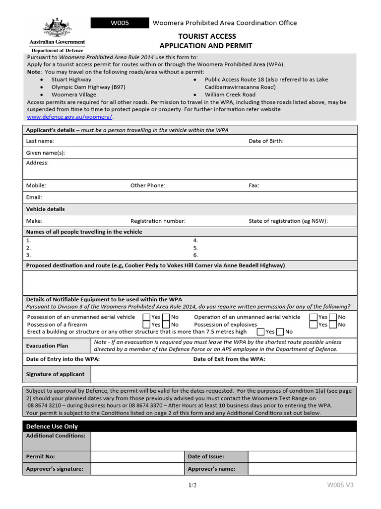 Tourist Access Permit Application WPA | PDF | Privacy | Government