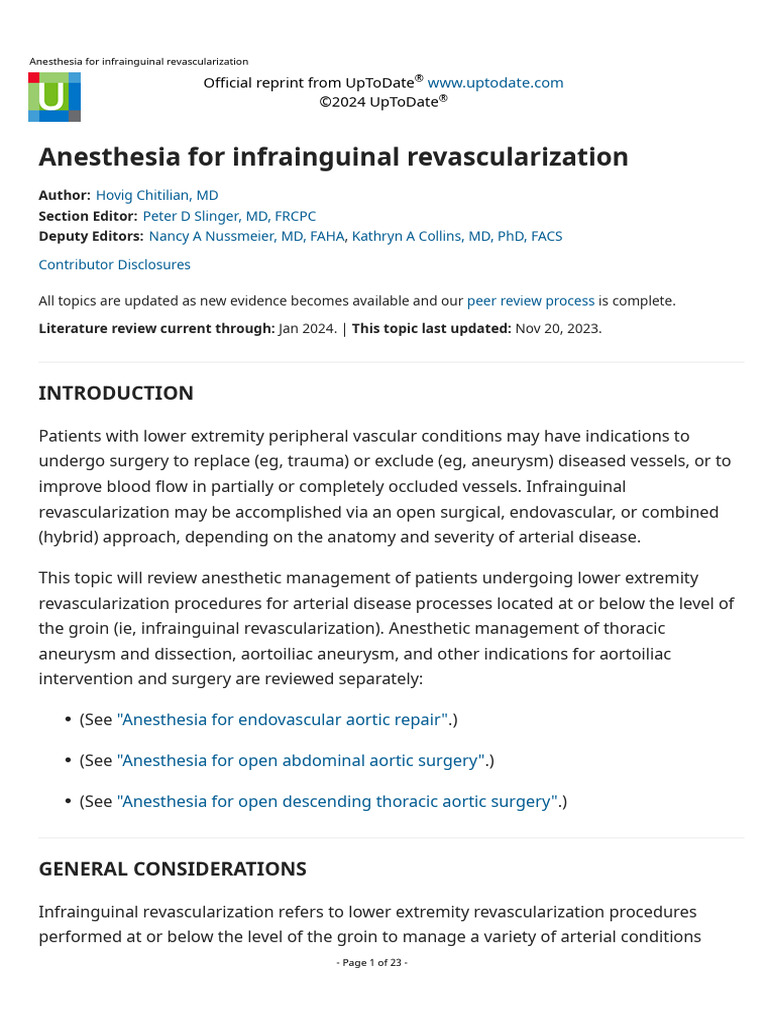 Anesthesia For Infrainguinal Revascularization | PDF | Interventional ...