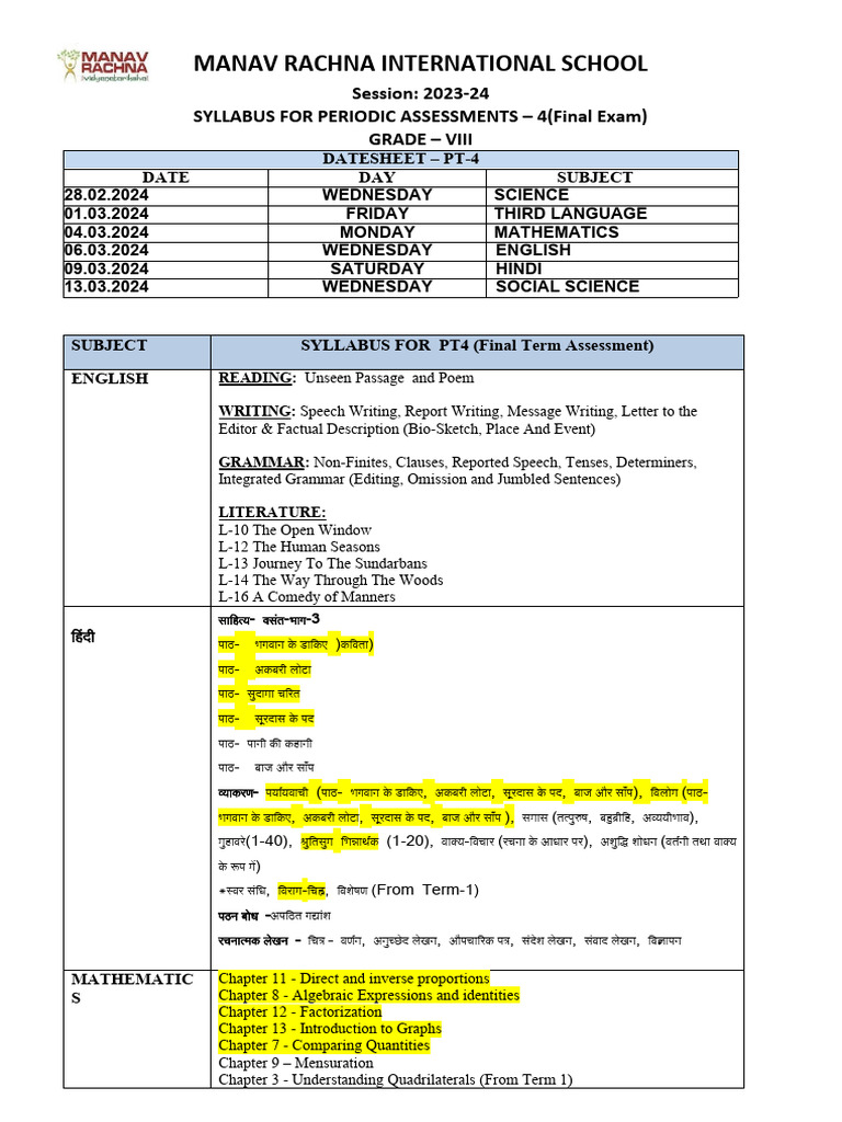 Grade 8 Final Exam Schedule | PDF | Linguistics