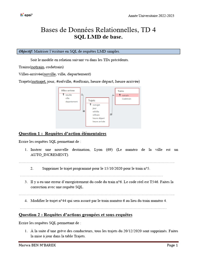 TD SQL : Requêtes LMD de Base | PDF | SQL | Sciences de l'information