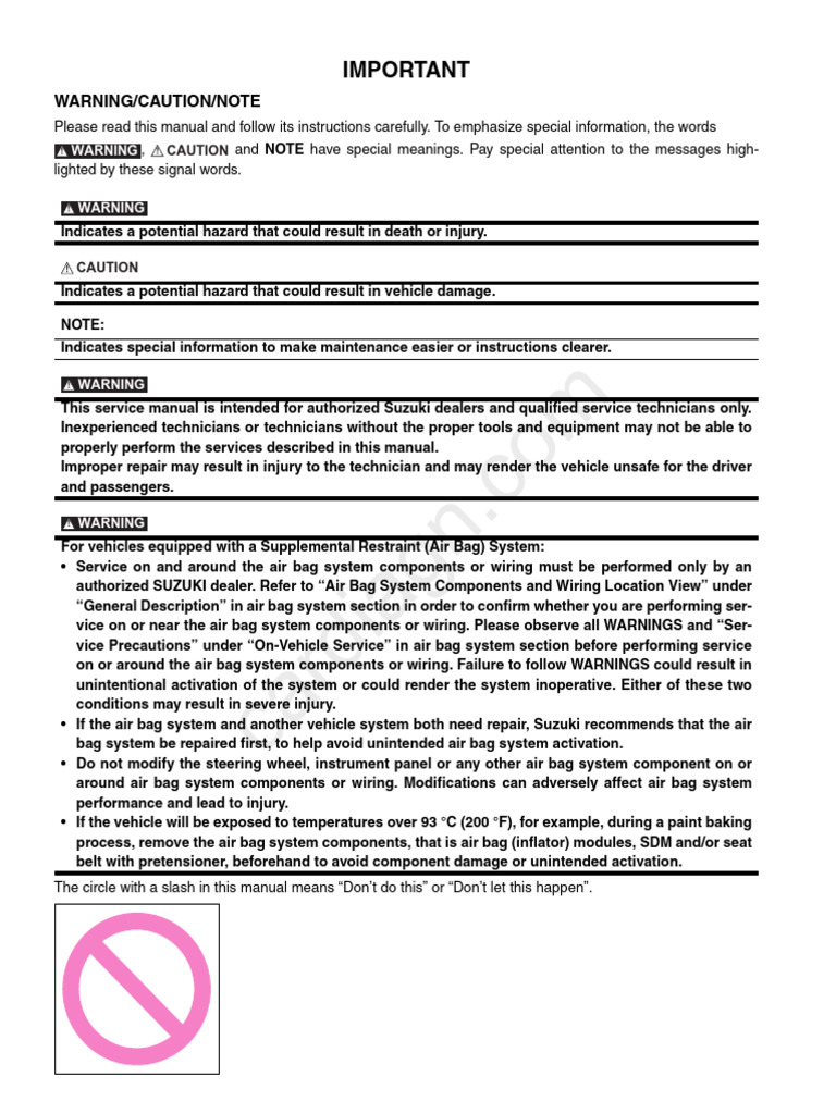 Important: Warning/Caution/Note | PDF | Brake | Airbag