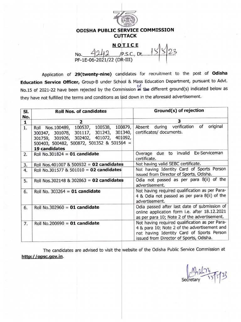 OES Rejection List | PDF