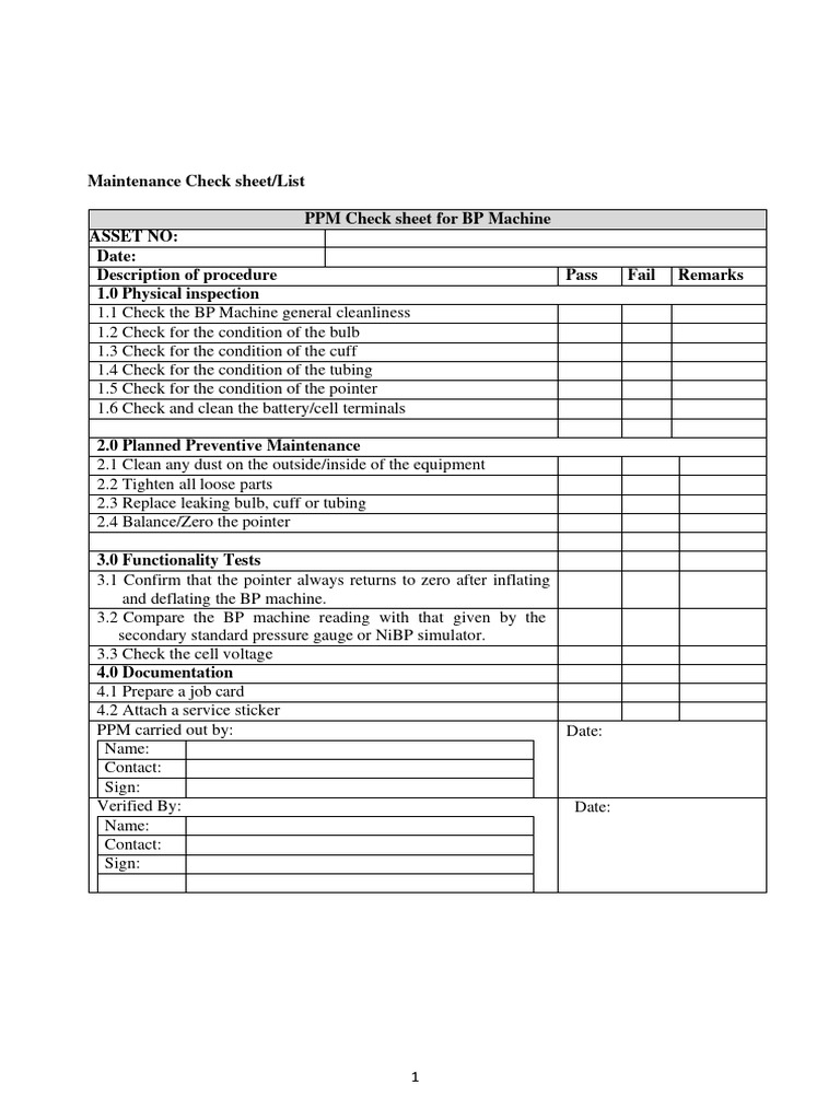 PPM Checklist for Medical Equipment | PDF | Switch | Screw