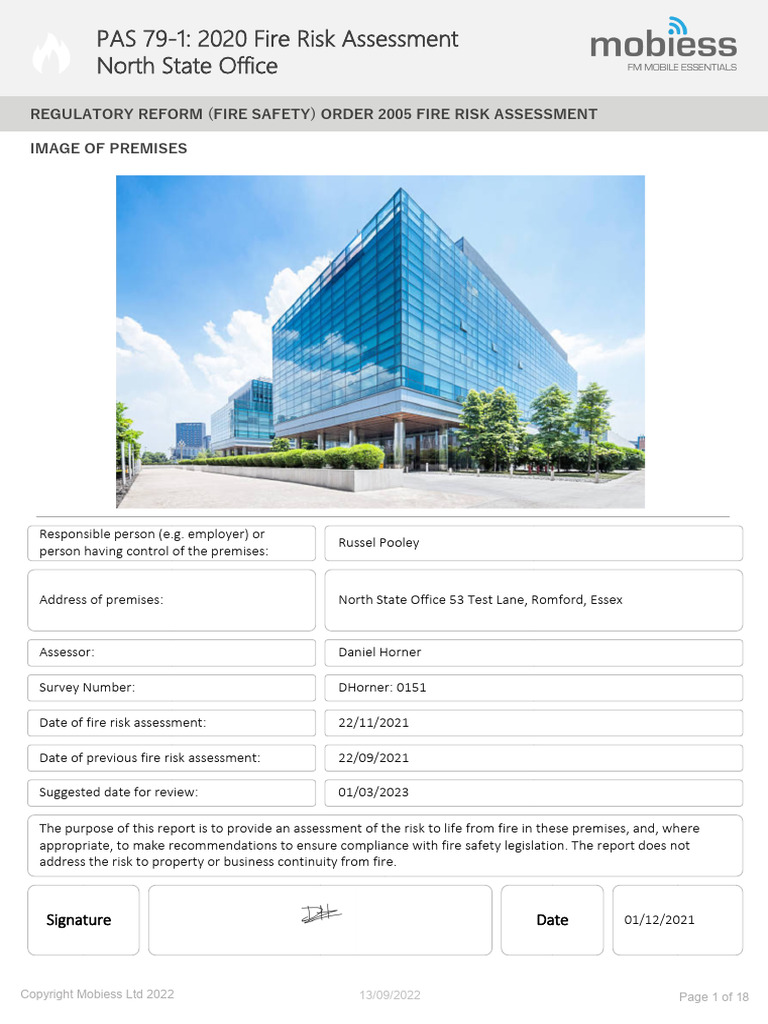 Fire Risk Assessment Sample Report | PDF | Fire Safety | Risk