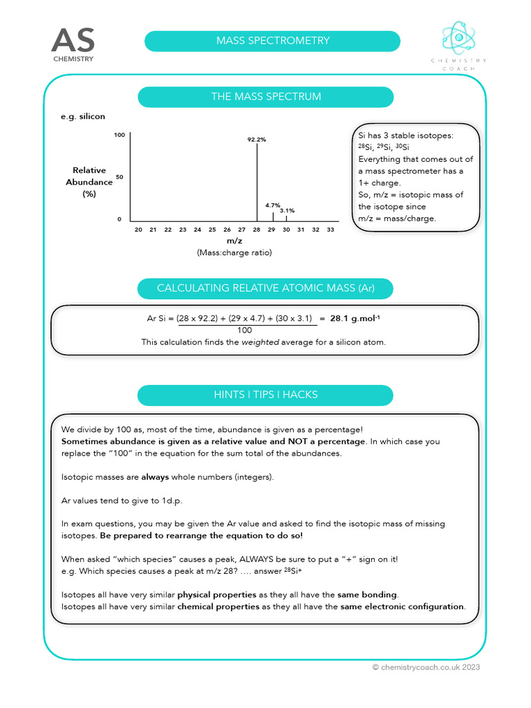 12 5 Mass Spectrometry OCR | PDF | Mass To Charge Ratio | Isotope