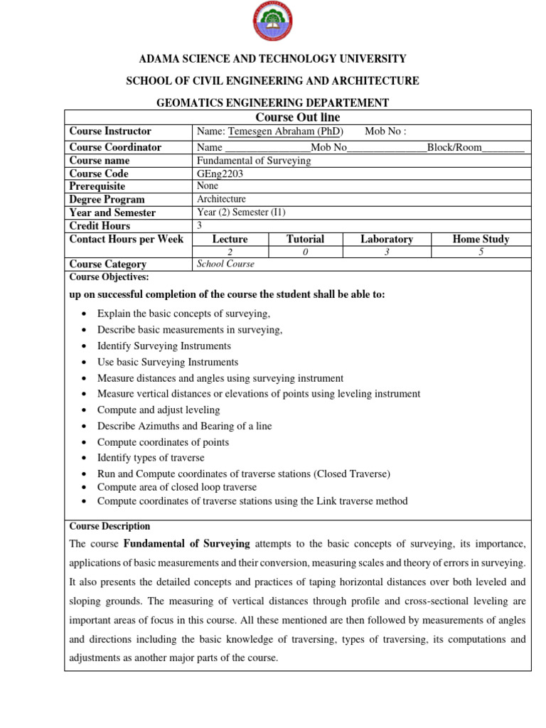 Foundamental Surveying Course OL Arch | PDF | Surveying | Measurement