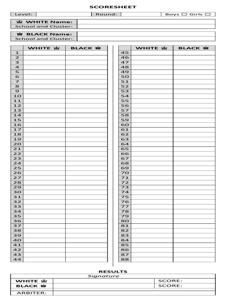 Chess Score Sheet v2 | PDF for Free Printable Chess Score Sheet