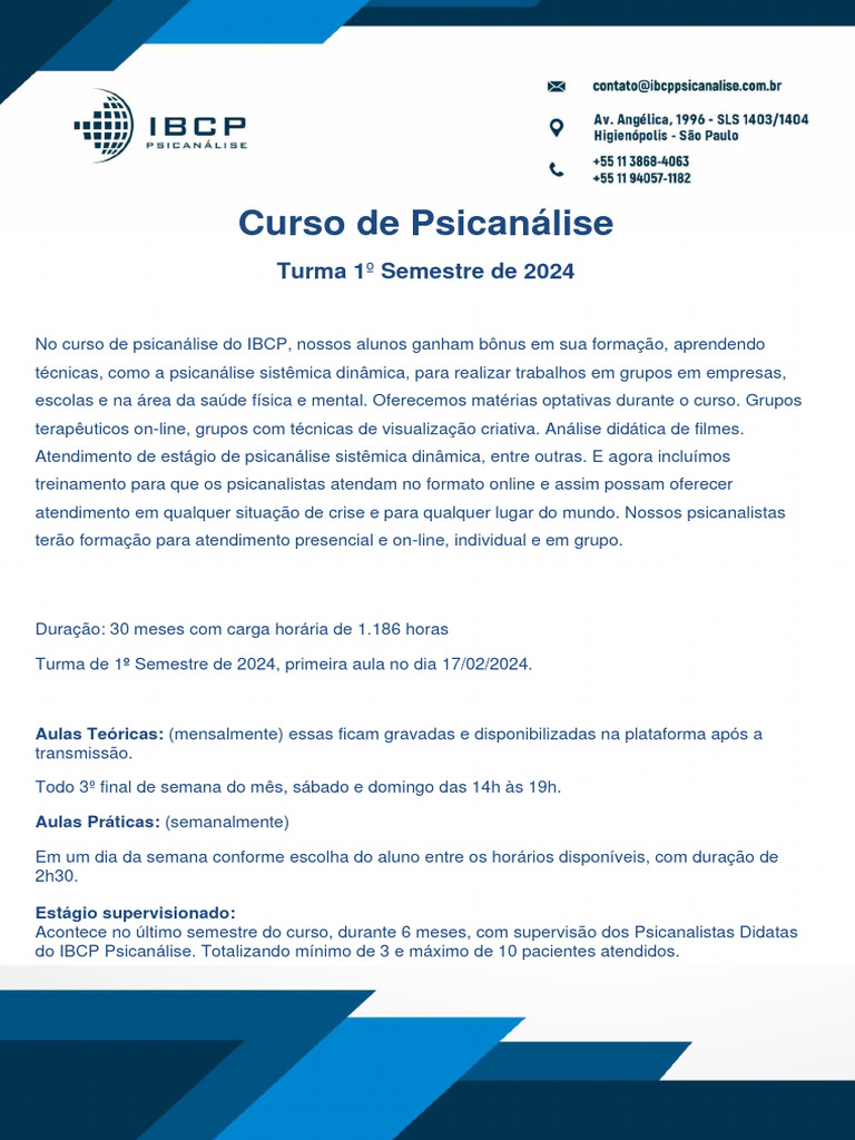 Curso de Psicanálise 2024: Formação Completa Presencial e Online | PDF