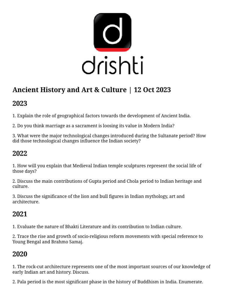Ancient History UPSC Mains PYQs Analysis | PDF