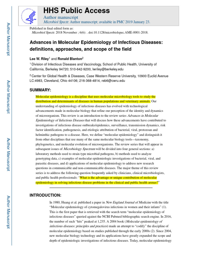 Molecular Epidemiology of Infectious Diseases | PDF | Infection ...