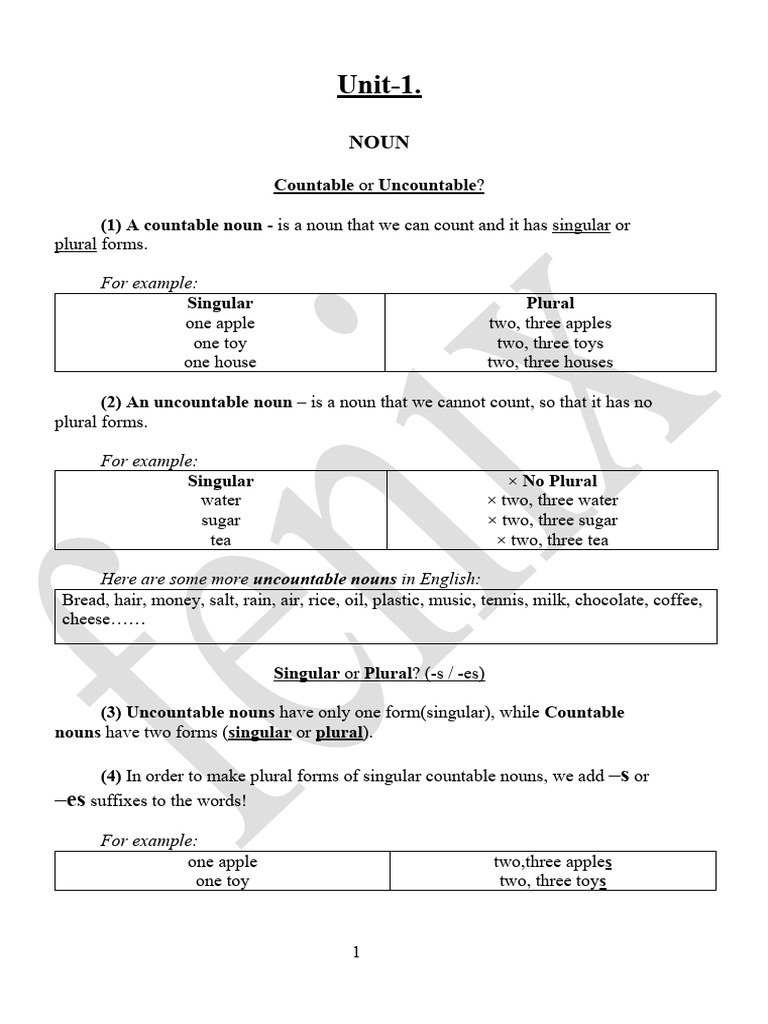 Countable vs Uncountable Nouns Explained | PDF | Plural | Grammatical ...