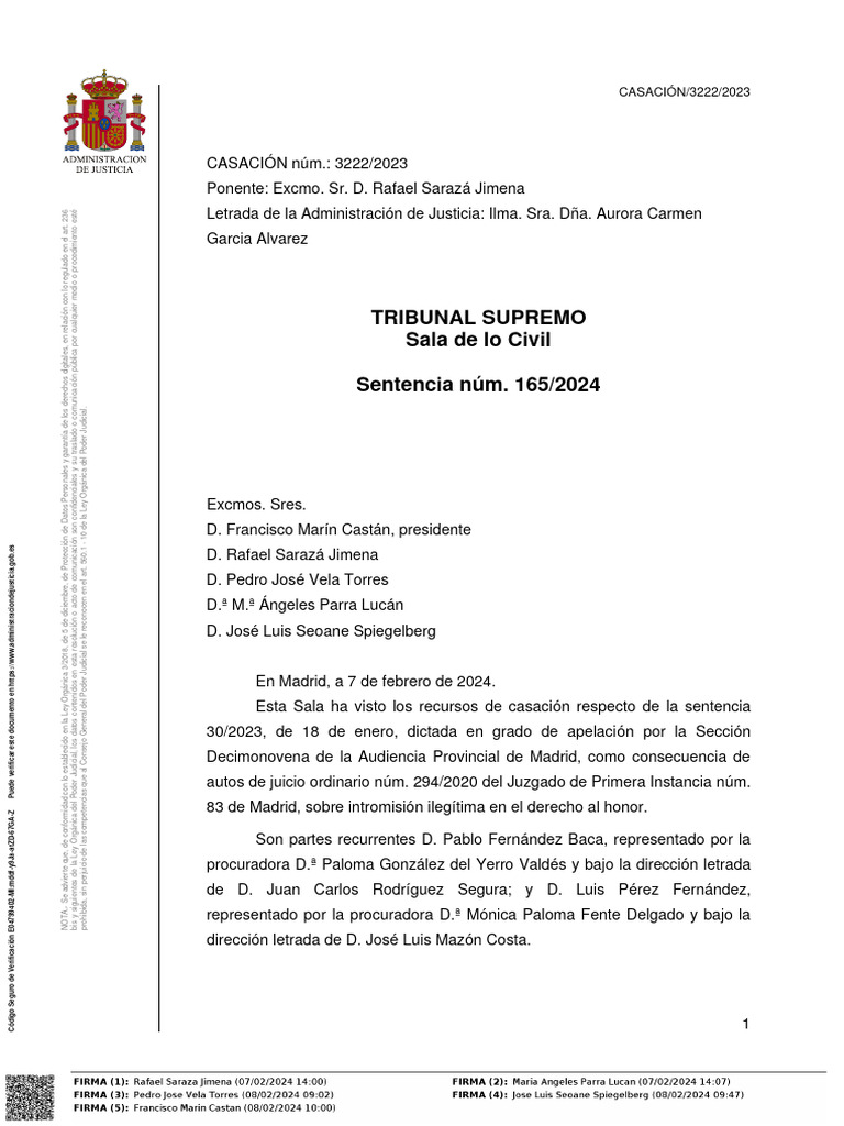 Tribunal Supremo Sala de Lo Civil Sentencia Núm. 165/2024 | PDF