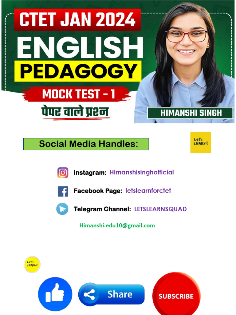 CTET Jan24 English Pedagogy Mock-01 2 | PDF | Learning | Literacy