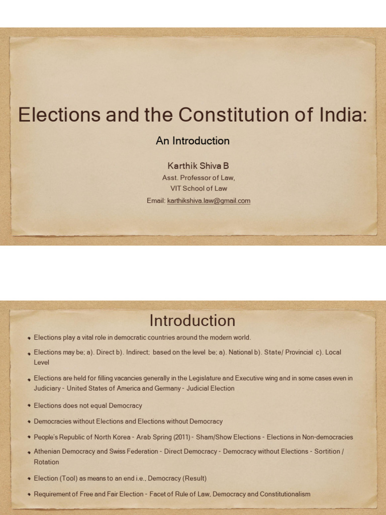 Elections and The Constitution of India - An Introduction | PDF