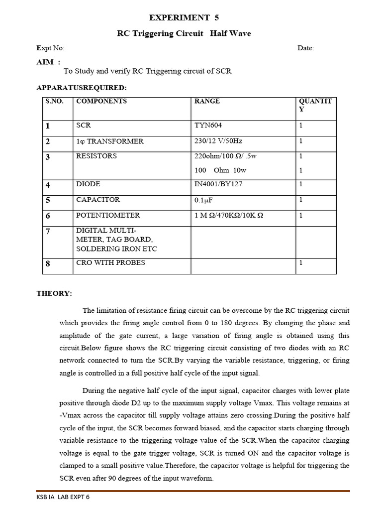 SCR RC Triggering Lab Guide | PDF | Electrical Network | Capacitor