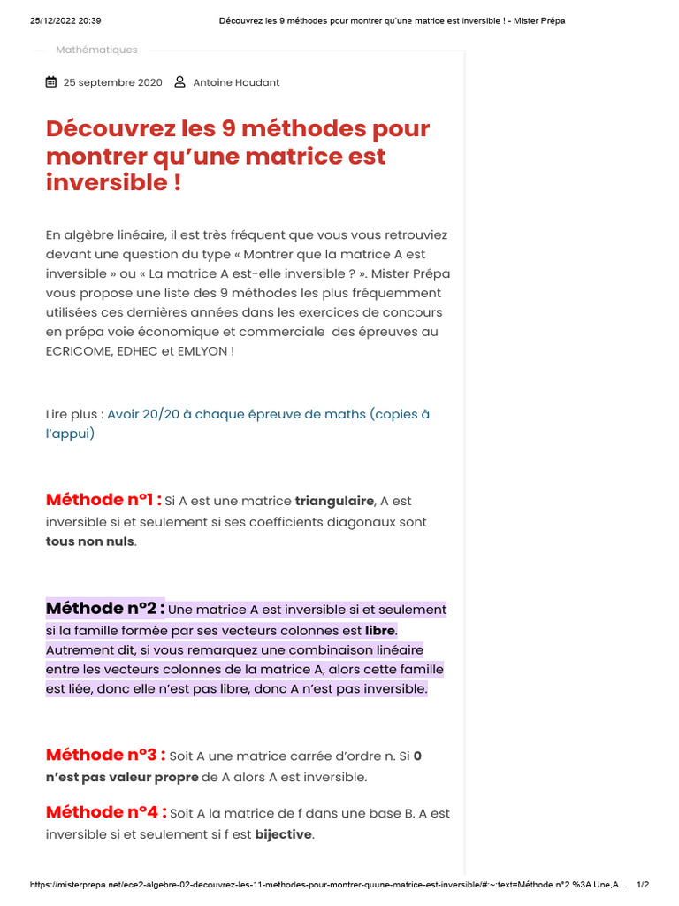 Découvrez Les 9 Méthodes Pour Montrer Qu'une Matrice Est Inversible ...