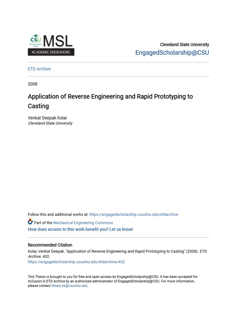 Application of Reverse Engineering and Rapid Prototyping To Casti ...