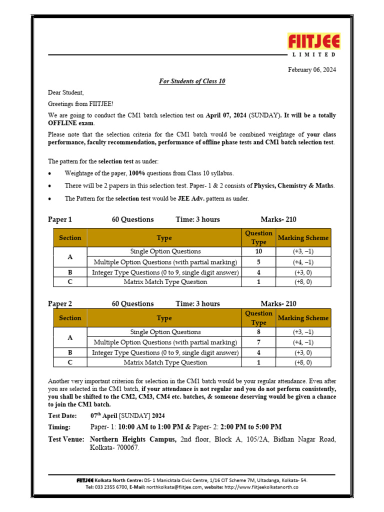 CM1 Batch Selection Test Details | PDF | Standardized Tests ...