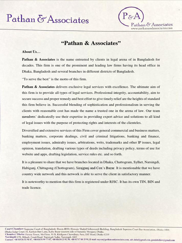 Pathan & Associates: Legal Services in Bangladesh | PDF | Advocate ...