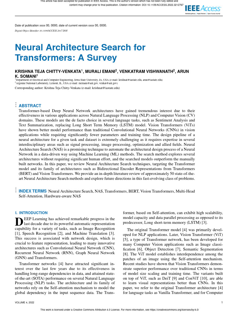 Neural architecture search for transformers a surv pdf computer
