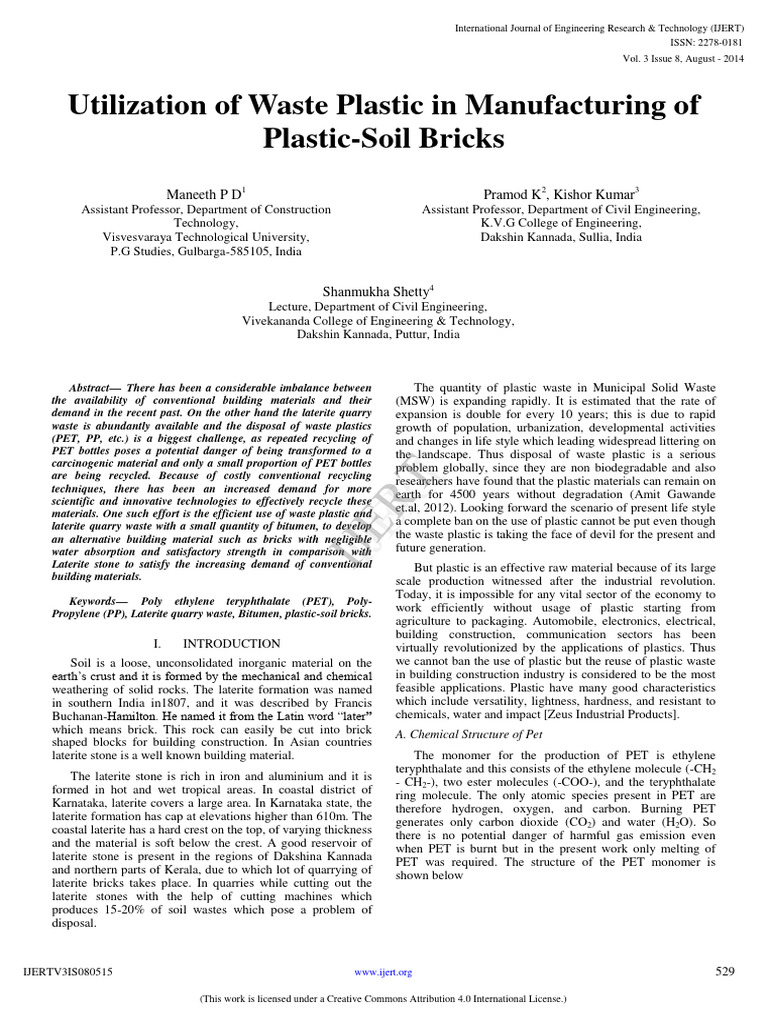 Production of Plastic Bricks PDF Plastic Polymers