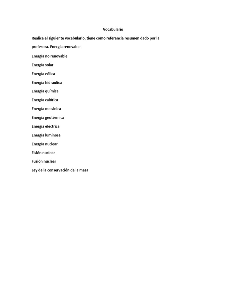 Vocabulario Sobre Energía. | PDF